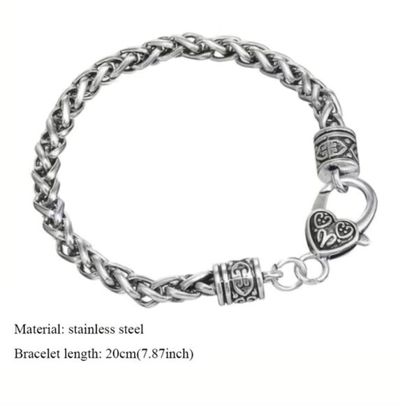 Heart Stainless Steel Braided Chain Bracelet 7.87 in - Picture 2 of 4